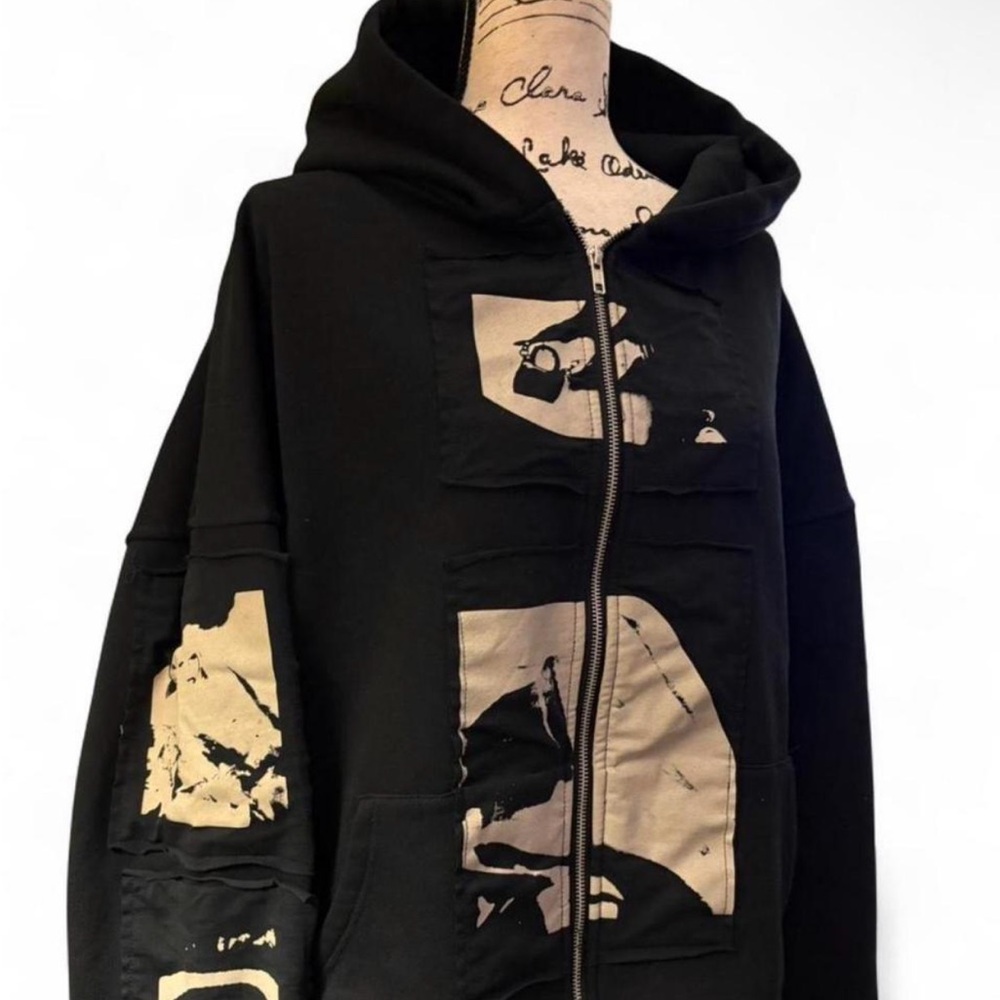 Graphic Patchwork Black and Tan Hoodie Jacket